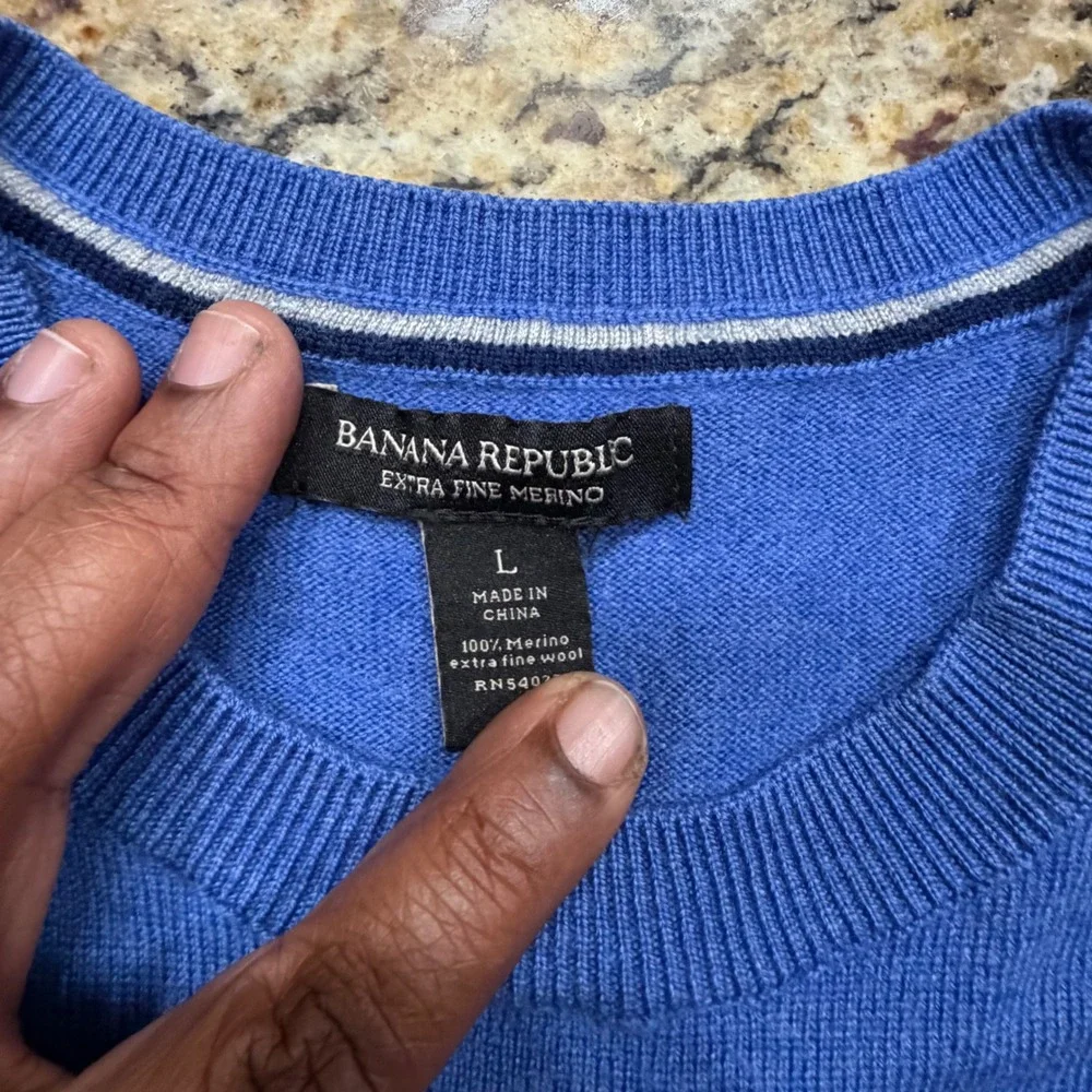 Banana Republic Mens Extra Fine Merino Wool Crewneck Sweater Blue Large L